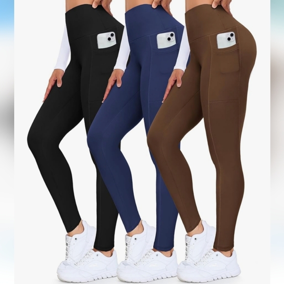 3 Pack Yoga or Running Leggings In Black/Brown/Navy Size XS - Picture 1 of 10